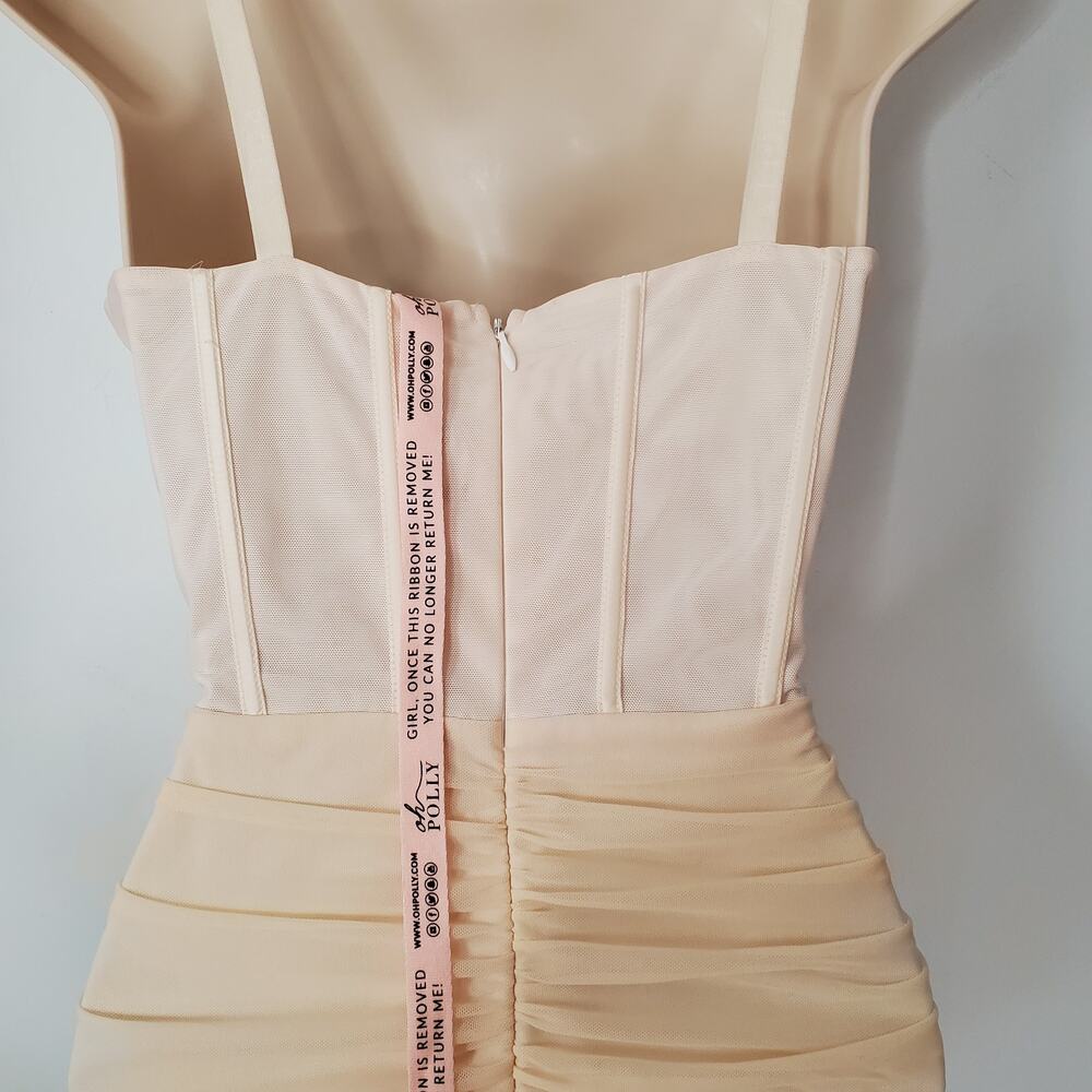 Oh Polly Overload Mesh Bodycon Corset Mini Dress Ivory Cream Ruched Lined Size 6 - Picture 8 of 14